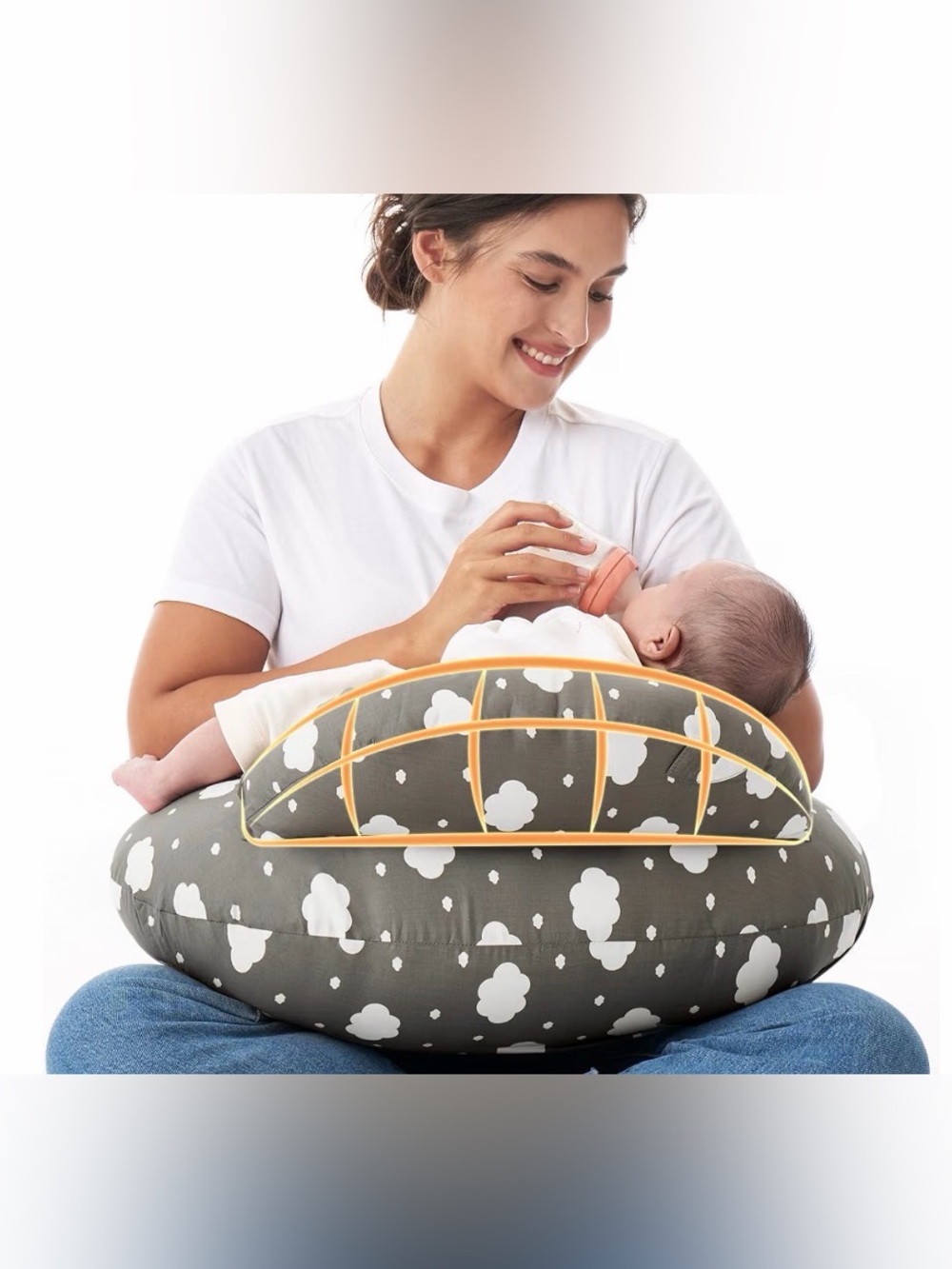 NWT - Momcozy - Nursing Pillow with clouds - Grey